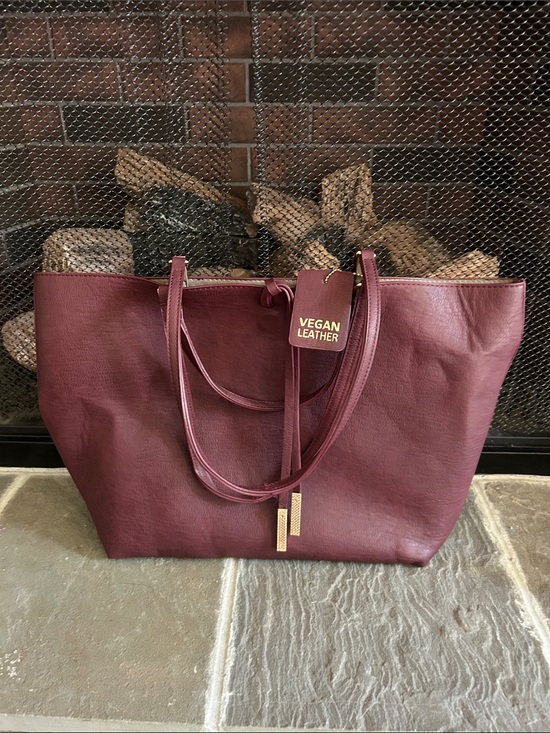 MMS Design Studio Handbags - MMS Design Studio Burgundy Vegan Leather Tote